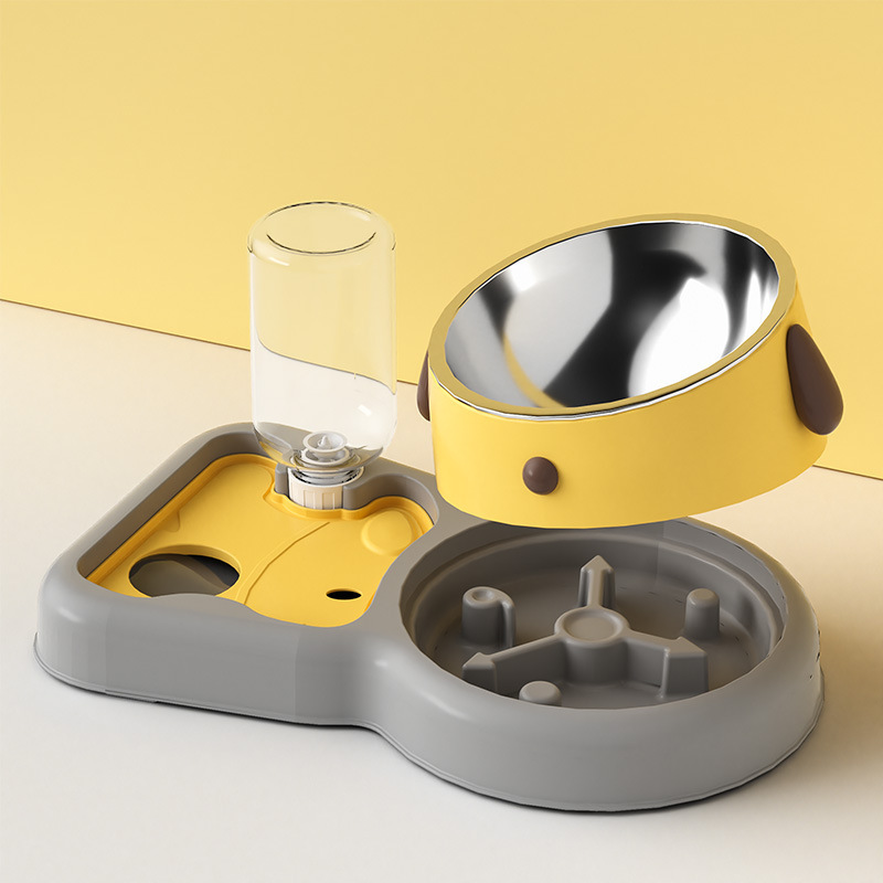 Transfronterizo nuevo pez pequeño estanque de loto gato tazón de acero inoxidable doble tazón de peluche perro tazón de fuente de alimentación para mascotas tazón de arroz suministros