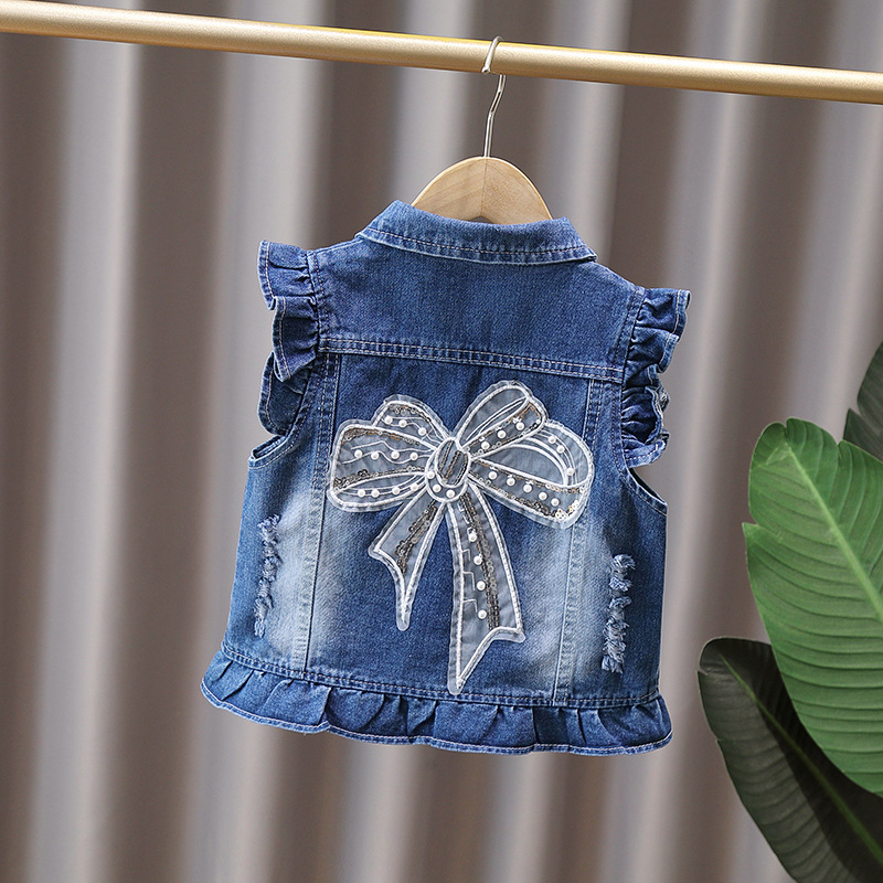 Girls' Denim Vest for Spring and Autumn, Stylish 2026 New Model for Young Girls, Korean Style Children's Vest
