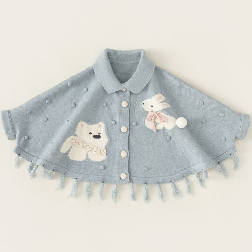 Casaco de malha para menina com capuz e borlas de bebé_voghion.com