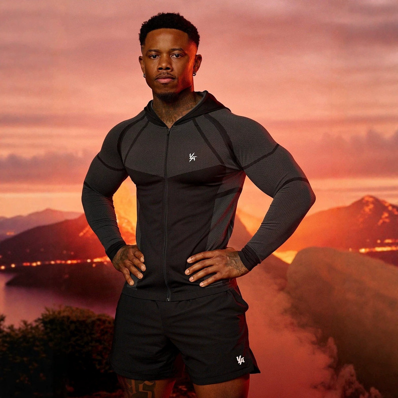 Youngla Warrior Tight-Fitting Hoodie Jogger Gym Sports Fitness Stretch Sweatshirt Training Jacket