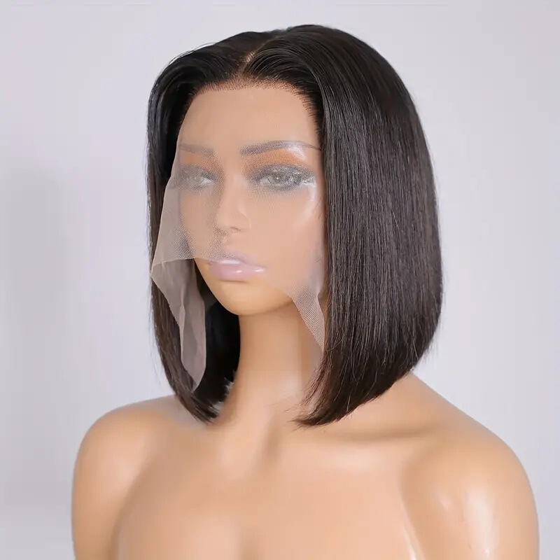 Cross-border new short wave head black wig Women's Mid-length fluffy lace natural short straight hair shoulder hair wig