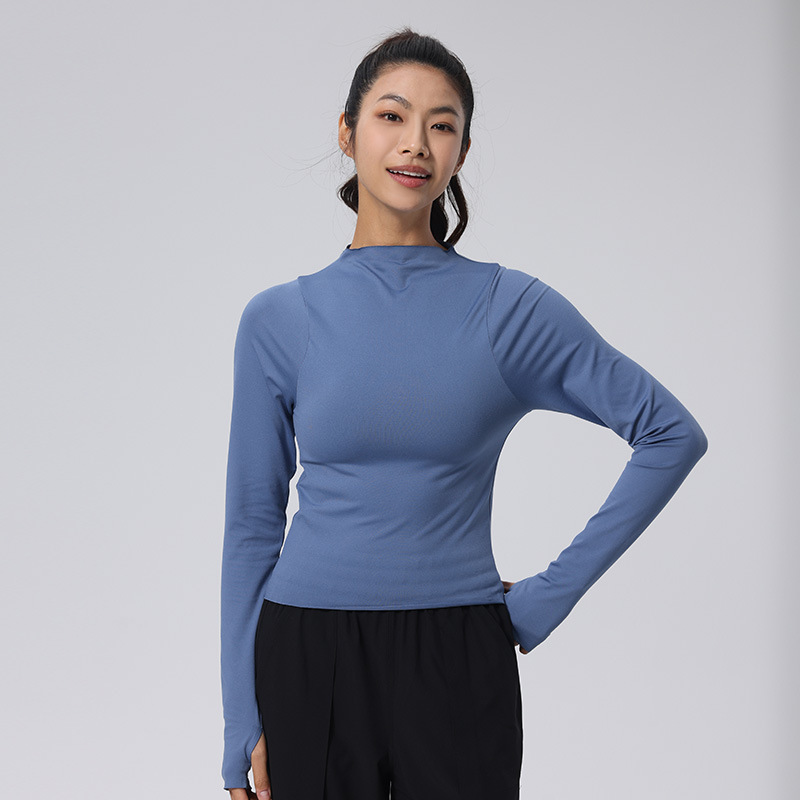 女性用の小さなハイネックヨガウェア、長袖でタイトフィットの春と秋のフィットネスウェア、ランニングベースレイヤートップ、スポーツ長袖Tシャツ|undefined