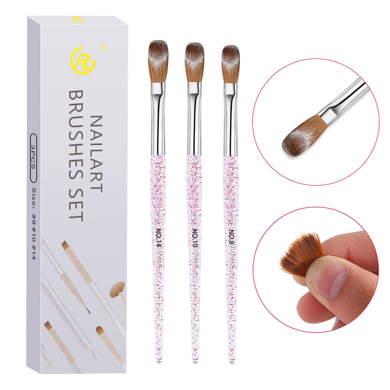 Transparent Pink Sequins Nail Pen suit Boxed Three Pack Acrylic Crystal Nail Pen suit