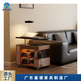 New Side Table Solid Wood Lift Coffee Table Small Apartment Mid-Antique Style Living Room Home Sofa Side Cabinet Movable Trolley