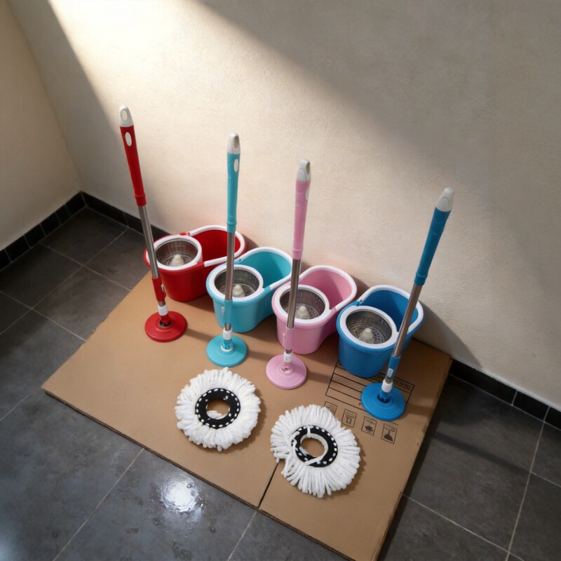 Rotating Mop Bucket Set with Hands-Free Washing, Telescopic Rod, Household Lazy Self-Wringing Mop with Cleaning Bucket, Floor Mop