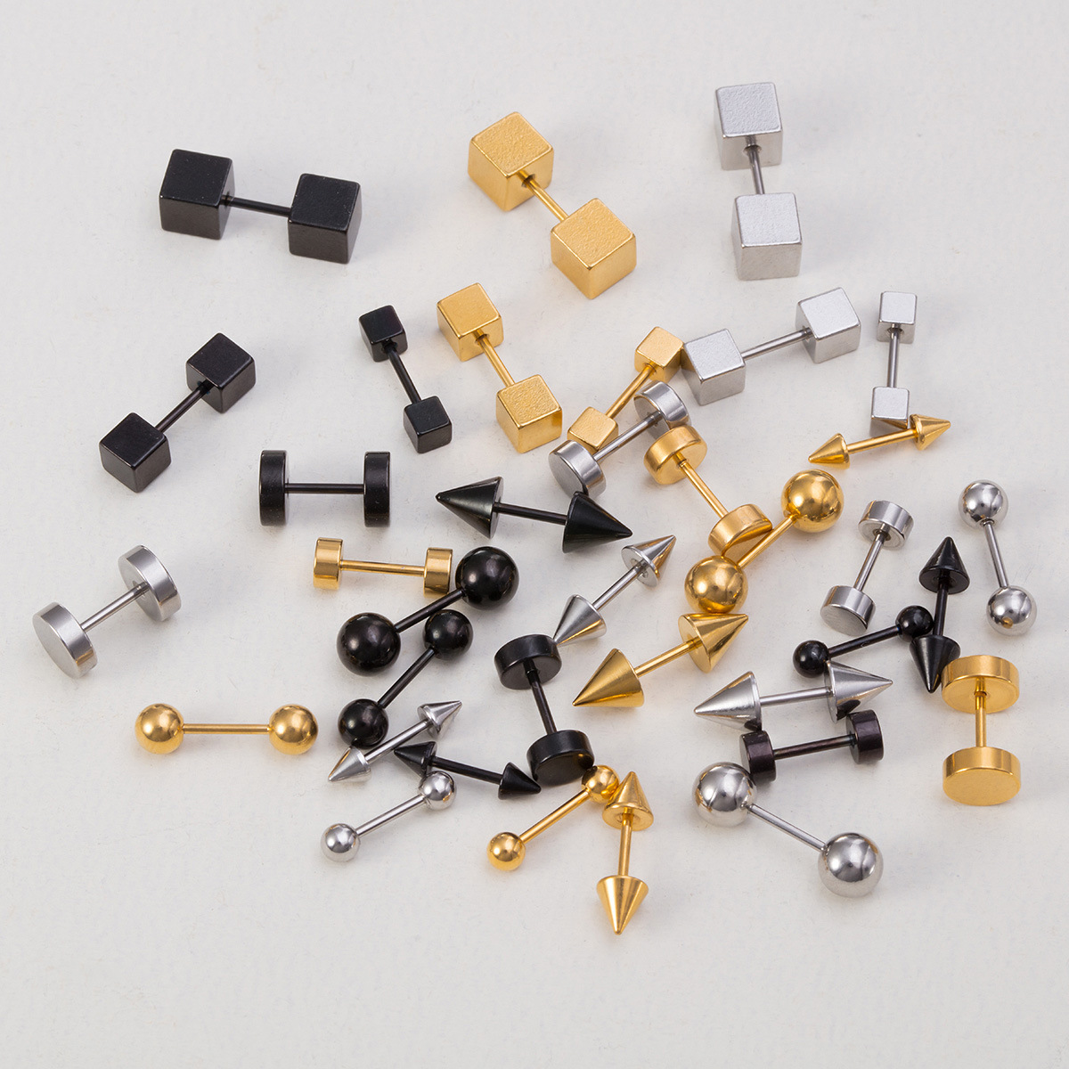 Simple Style Round Square Stainless Steel Plating Ear Studs 3 Pieces