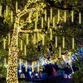 挂树LED流星雨灯串流水灯户外亮化工程装饰庭院氛围太阳能彩灯