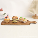 现货木质披萨托盘带把手长方形蛋糕盘下午茶杯垫糕点托盘