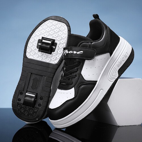 Skateboarding shoes for children, removable fluorescent double wheels, suitable for boys and girls, students, ice-skating shoes for young people and teenagers, sports outdoor skate shoes.