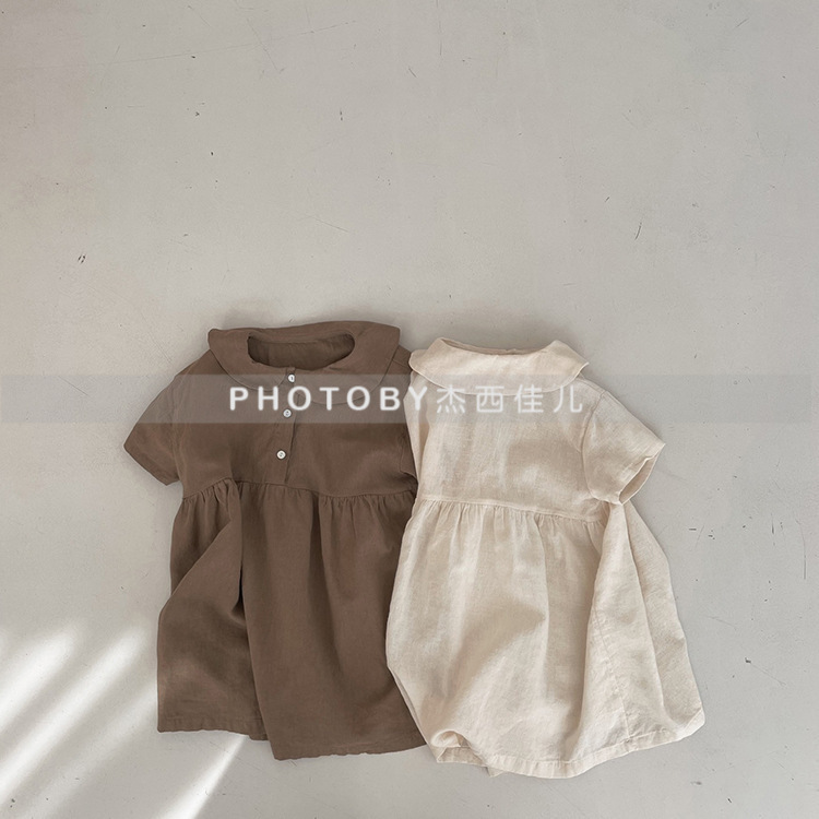 2025 Children's Summer New Girls Baby Ins Japanese and Korean Style Fashion Round Lapel Short Sleeve dress