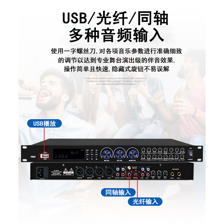 プロフェッショナルサウンドエフェクター プリアンプ KTVイコライザー 家庭用カラオケオーディオ処理 フードル防止 リバーブ防止 Bluetooth DSP|undefined