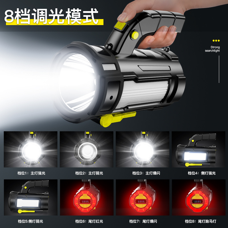 Transfronterizo nuevo de alta potencia USB recargable portátil luz LED linterna de largo alcance COB luz lateral advertencia luz trasera reflector