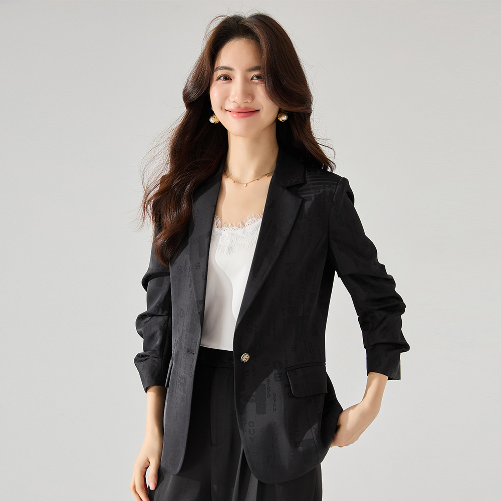 Clearance New Lapel Exquisite Satin Jacquard Slim Fit Single-Breasted Professional Fashion Blazer for Women 22209
