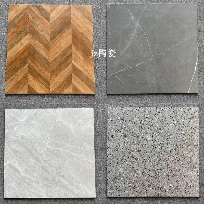 灰色水磨石瓷砖600x600客厅餐厅仿鱼骨纹防滑地砖工程仿古墙砖