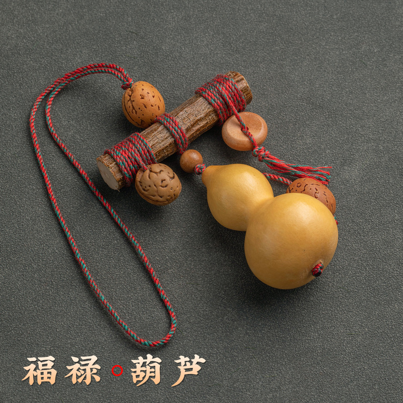 Natural Peach Wood Door Hanging Wild Peach Core Home Bedside Peace Pendant with Fu Lu Gourd Portable Accessory