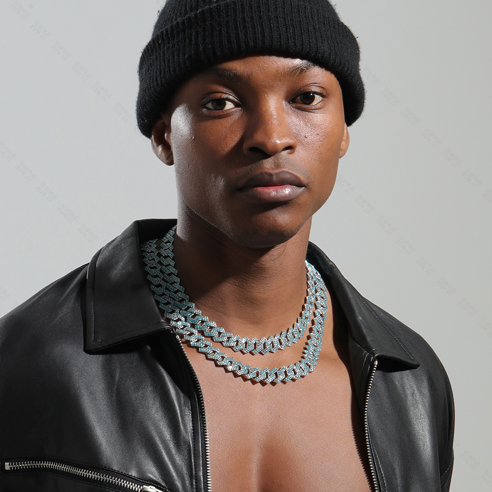 Cuban Chain Necklace With Full Diamond Inlay Hip Hop Style_voghion.com