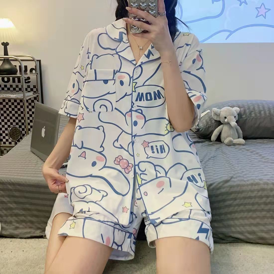 Tailandia Pijamas de las mujeres del sudeste asiático pantalones cortos de manga corta transfronteriza verano ropa para el hogar ins estilo coreano traje de dos piezas