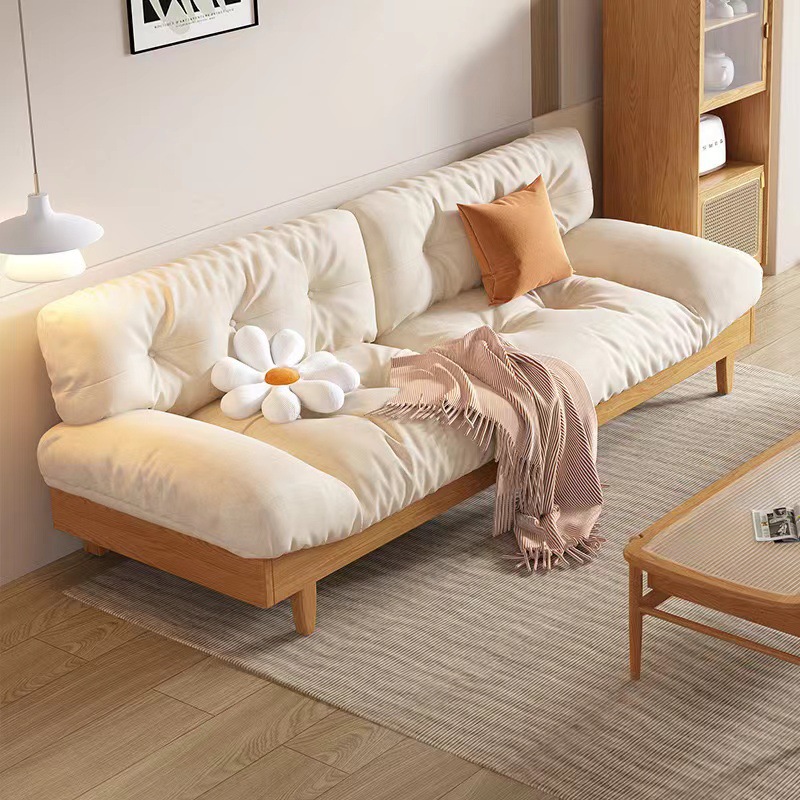 Nórdico blanco cera madera sofá nube estilo japonés sala de estar fila recta moderno simple pequeño apartamento sofá