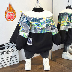 Children's winter coat, faux leather puffer jacket with plush cartoon exterior, 2023 new model, children's thick cotton jacket, stylish winter version, warm and trendy