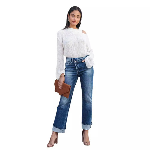Direct sales 25 European and American new urban casual washed women's straight jeans pants 3203