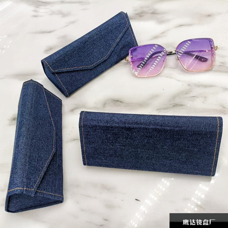 Denim tie line triangle folding sunglasses glasses case wallet glasses case folding portable