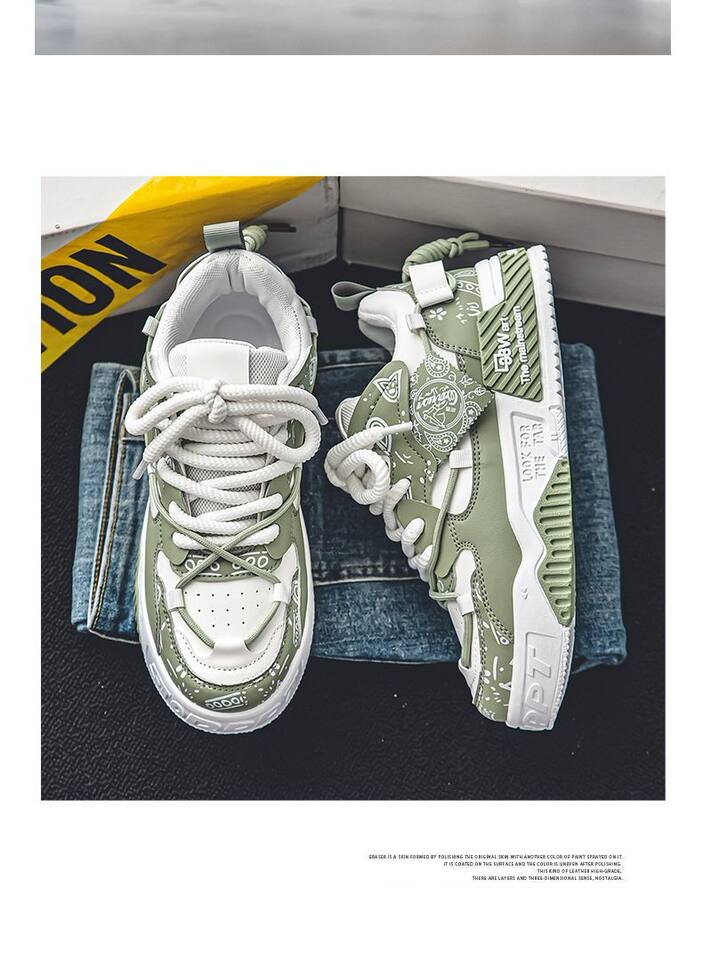 Giày sneaker nam đế dày tăng chiều cao, thân thấp dây buộc, phối màu trơn — 6678 Trắng Xanh Lục, 6678 màu Milan, 6678 trắng đen chi tiết 2