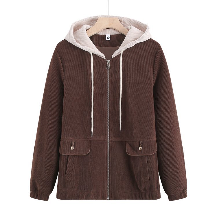 2025 New Young Mother's Spring and Autumn Short Coat Western Style Middle-aged Women's Hooded Corduroy Casual Jacket Top