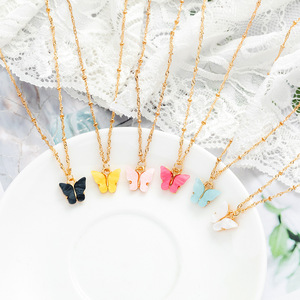 Japan and South Korea sweet butterfly necklace chain network red tide character acrylic color sweet lady&apos;s clavicle necklace