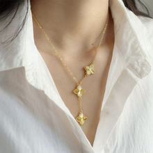 欧美轻奢时尚镭射四叶草项链复古精致百搭气质高级感流苏锁骨链女