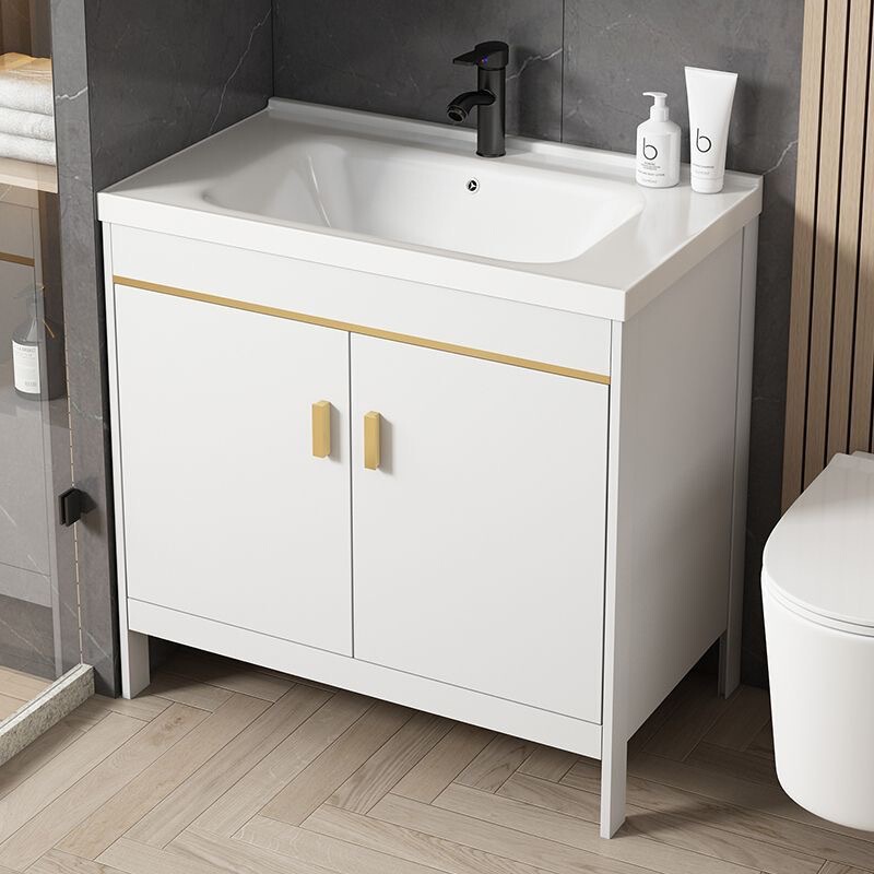 Space Aluminum Floor-Standing Bathroom Cabinet with Integrated Ceramic Basin, Balcony Laundry Combination Cabinet, Washbasin, Floor-Standing Bathroom Cabinet