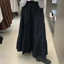 日韩系复古大摆磨毛小碎花蛋糕长裙女秋温柔百搭遮胯a字半身长裙|undefined