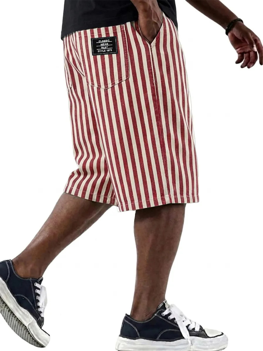 Men's Clothing Men's Fashionable Versatile Striped Casual Shorts Loose Multi Pocket For Formal & Casual Solid Color_viptrois.com