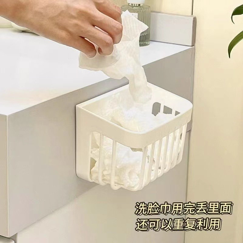 フェイスタオル収納バスケット家庭用パンチフリー廃棄物リサイクルボックス排水中空壁掛けバスルーム収納ラック|undefined