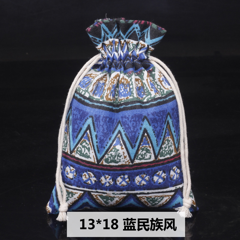 Ventas calientes de impresión de paquetes de cuerda de dibujo bolsas de impresión logotipo de lino bolsa de tela para el medio ambiente bolsa de almacenamiento de artículos 13 * 18