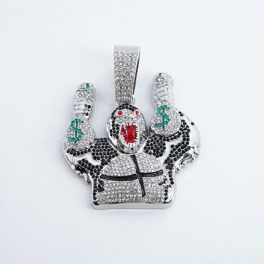 Collar con colgante de gorila 3D con diamantes de imitación para hombre, accesorio de moda europeo y americano, estilo hip-hop y motero.
