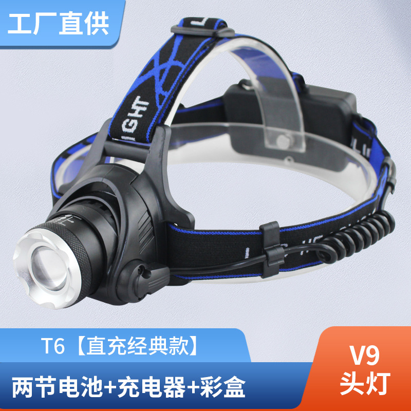 Procesamiento de faros de pesca personalizados, reflector de luz fuerte impermeable al aire libre, faros de sensor de carga con zoom telescópico T6