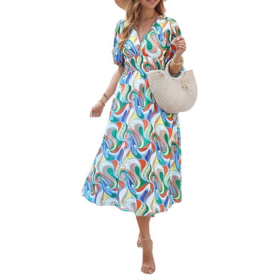 2024 Cross-Border European And American Women's Fashion Export Summer New Floral Long Bohemian Dress_ecoleips.com