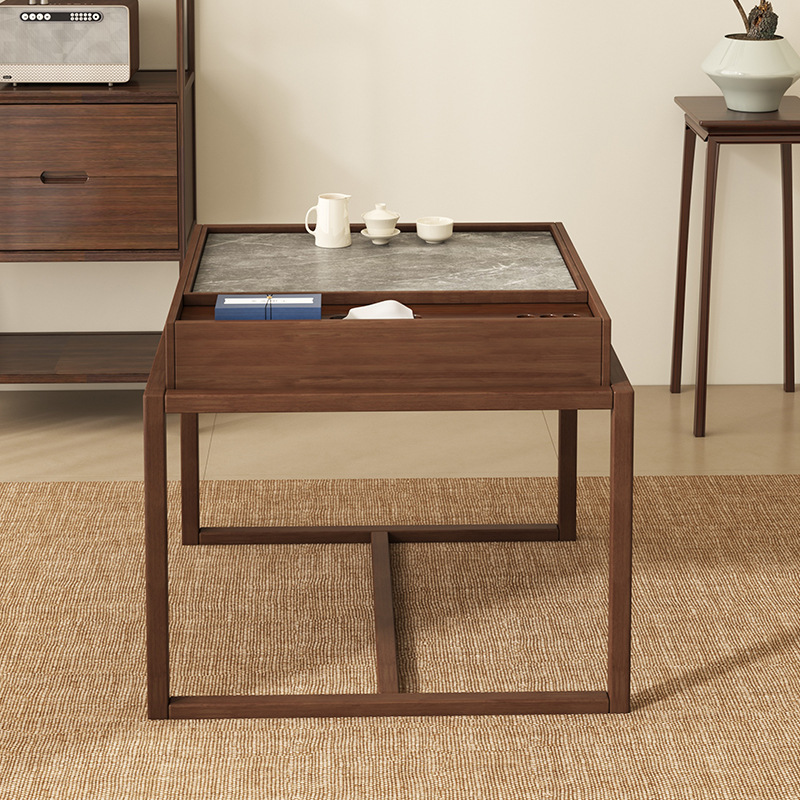 Mesa de té de madera sólida del balcón, nueva mesa cuadrada china, mesa casera simple, mesa de té cuadrada Zen casual