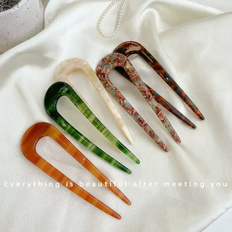 森系简约~复古U形簪子少女丸子头发饰盘发饰品2023年新款优雅发簪