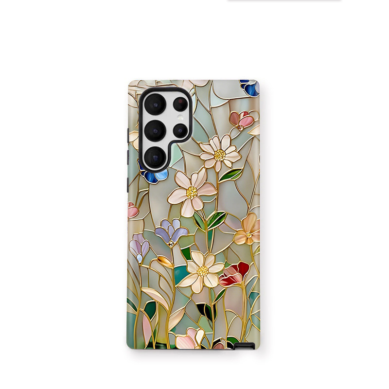 クリエイティブなガラスの花柄 Samsung S22+ 携帯電話ケース 耐衝撃 Samsung S22 Ultra フィルムケース Apple 13 保護ケース|undefined