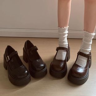 Brown Retro French Thick-Soled Small Leather Shoes for Women 2025 New Spring Thick-Heeled Mary Jane Shallow Mouth Flats