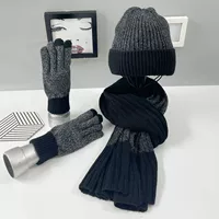 Зимний шерстяной Теплый костюм на флисовой подкладке, трансграничная Европейская и американская внешняя торговля, вязаная шапка, шарф, перчатки, мужские, три предмета