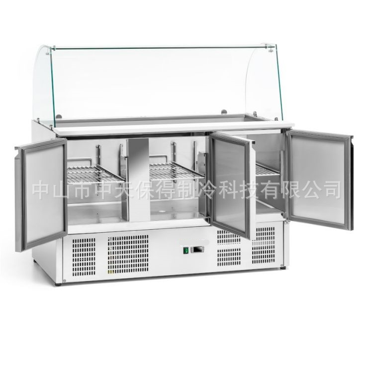 欧款风冷披萨撒料操作台开槽沙拉台比萨工作台冷藏冷冻保鲜柜