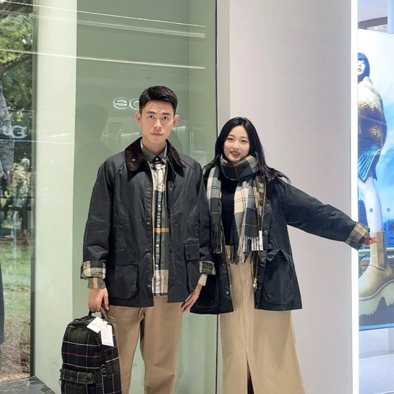热！复古拼接中长防风夹克 灯芯绒领拼接多口袋拉链外套男女同款