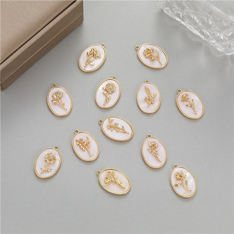 8g Weight Shell Inlay Material Pendants, Jewelry Accessories Classification 1 Piece Copper Shell Flower Elegant