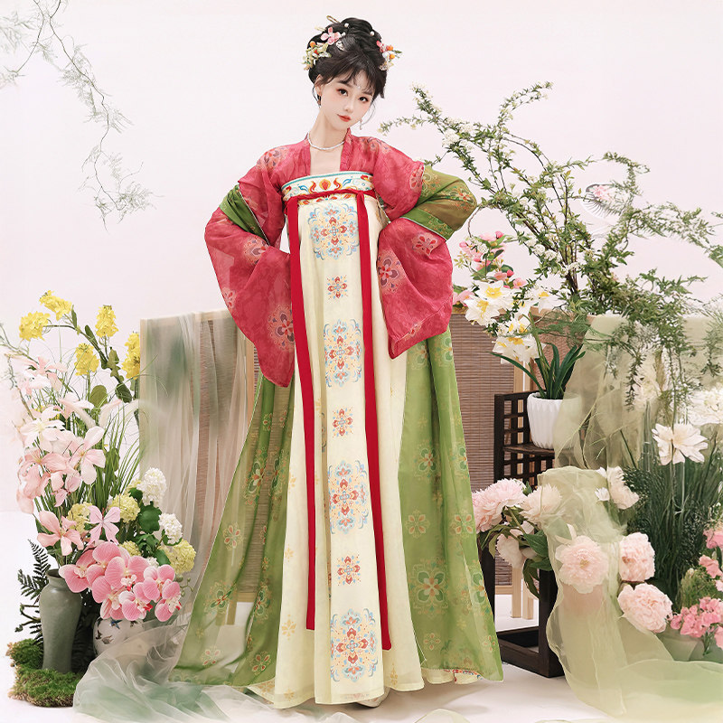 Original Hanfu in Dunhuang Tang Dynasty Style [Chun Zhi Xiao] - Embroidered Qi Xiong Shirt and Skirt Set for Spring and Summer