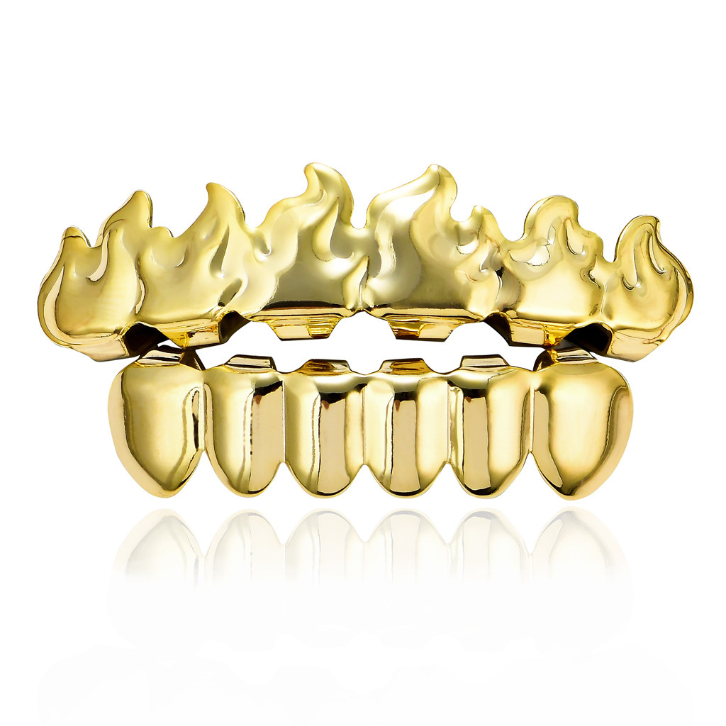 Europeo y americano nuevo hip hop personas real chapado en oro tirantes cóncavo-convexo Plaid textura hip hop tirantes grandes dientes de oro
