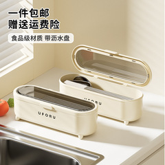 箸収納ボックス家庭用キッチンフリップトップ防塵防湿箸チューブカウンタートップ大型取り外し可能な排水箸ケージ