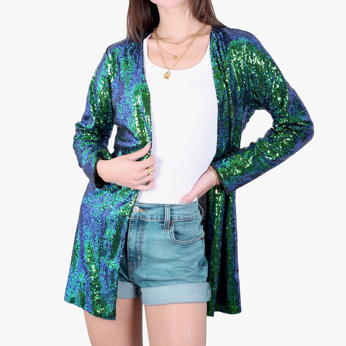 2024 Amazon, популярный трансграничный костюм с блестками, Женская городская куртка средней длины с блестками, повседневная куртка-кардиган