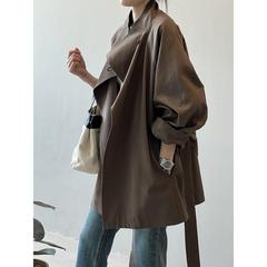 卡其色立领风衣女英伦风春秋休闲茧型外套小个子收腰系带斗篷大衣